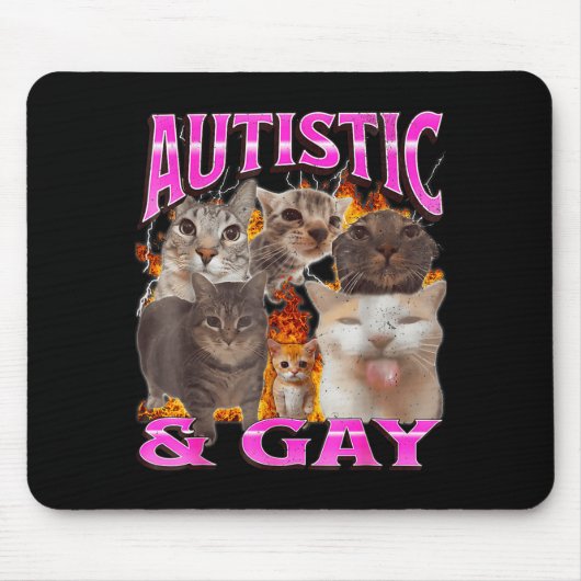 Autistic And Gay Funny Cat Meme Bootleg Graphic  Muismat (Voorkant)