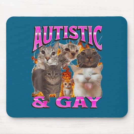 Autistic And Gay Funny Cat Meme Bootleg Graphic  Muismat (Voorkant)