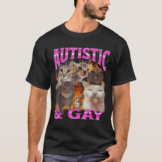 Autistic And Gay Funny Cat Meme Bootleg Graphic  T-shirt (Voorkant)