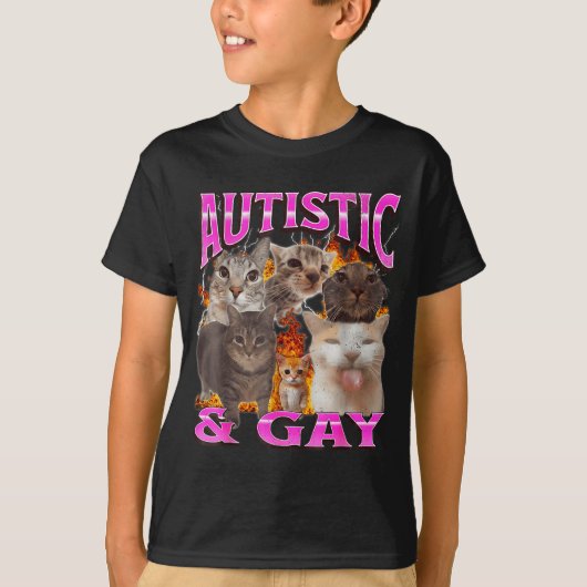 Autistic And Gay Funny Cat Meme Bootleg Graphic  T-shirt (Voorkant)