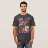 Autistic and Gay Funny Cat Meme Bootleg retro T-shirt (Voorkant volledig)