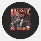 Autistic And Gay Funny Hard Skeleton Meme Bootleg Ronde Sticker (Voorkant)
