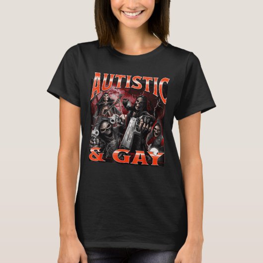 Autistic And Gay Funny Hard Skeleton Meme Bootleg T-shirt (Voorkant)