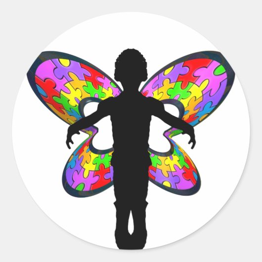 Autistic Butterfly Ribbon Ronde Sticker (Voorkant)