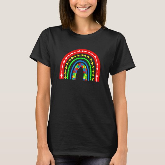 Autistic Love Boho Rainbow Puzzle Piece Autisme Aw T-shirt (Voorkant)