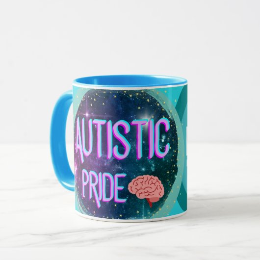 Autistic Pride Blauwgroen Brain Coffee Mok (Voorkant links)