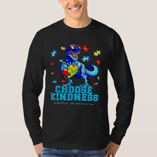 Autistic Pride Day Dinosaur TRex Choose Kindness M T-shirt (Voorkant)