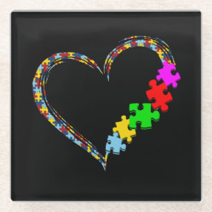 Autistisch   Autisme — Heart Puzzle Piece Glazen Onderzetter