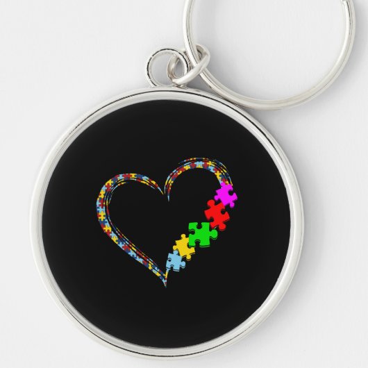 Autistisch | Autisme — Heart Puzzle Piece Sleutelhanger (Voorkant)