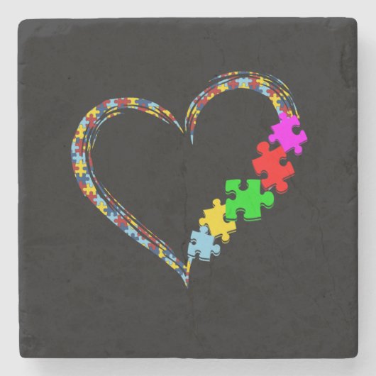 Autistisch | Autisme — Heart Puzzle Piece Stenen Onderzetter (Voorkant)