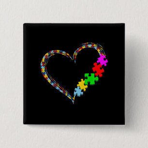 Autistisch   Autisme — Heart Puzzle Piece Vierkante Button 5,1 Cm
