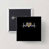 Autistisch | Autisme Heartbeat Puzzle Pride Vierkante Button 5,1 Cm (Voorkant /achterkant)