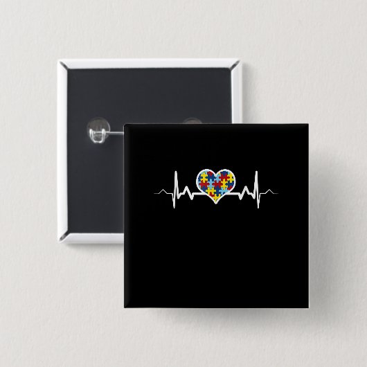Autistisch | Autisme Heartbeat Puzzle Pride Vierkante Button 5,1 Cm (Voorkant /achterkant)