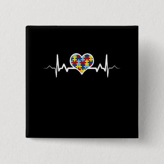 Autistisch | Autisme Heartbeat Puzzle Pride Vierkante Button 5,1 Cm (Voorkant)