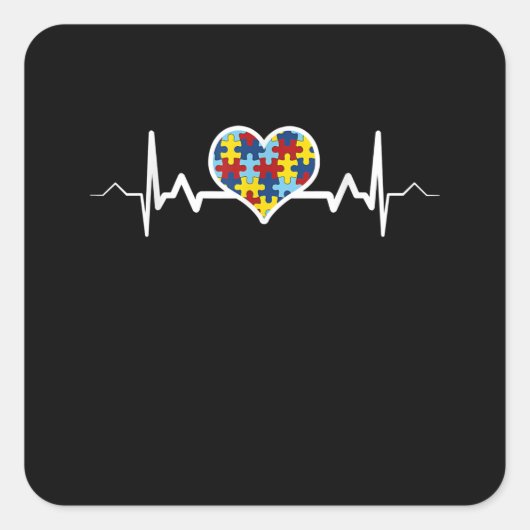 Autistisch | Autisme Heartbeat Puzzle Pride Vierkante Sticker (Voorkant)