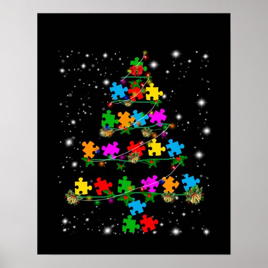 Autistisch | Autisme Puzzle Piece-kerstboom Poster (Voorkant)