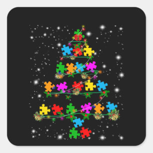 Autistisch   Autisme Puzzle Piece-kerstboom Vierkante Sticker
