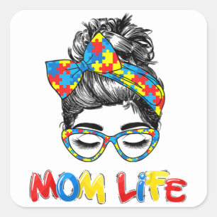 Autistisch bewustzijn Mam-Life Shirten Vrouwen Vierkante Sticker