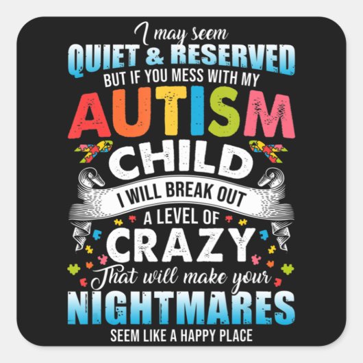 Autistisch bewustzijn Puzzle Piecks Proud Auti Vierkante Sticker (Voorkant)