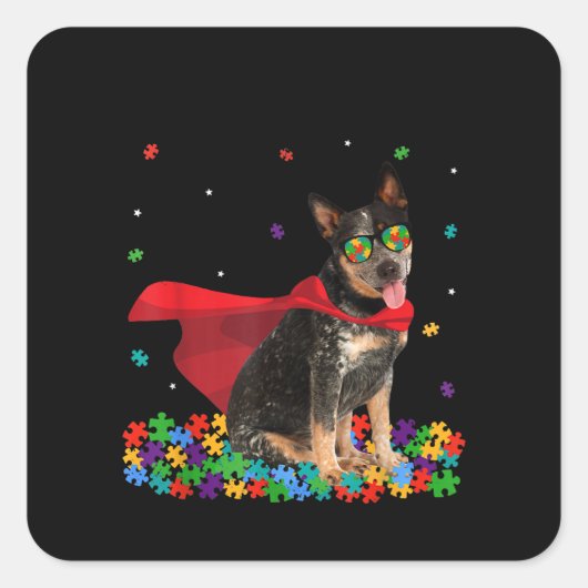 Autistisch | Cool Australian Cattle Dog Hero Autis Vierkante Sticker (Voorkant)
