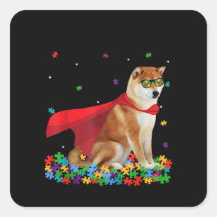 Autistisch   Cool Shiba Inu Dog Hero Autism Puzzle Vierkante Sticker