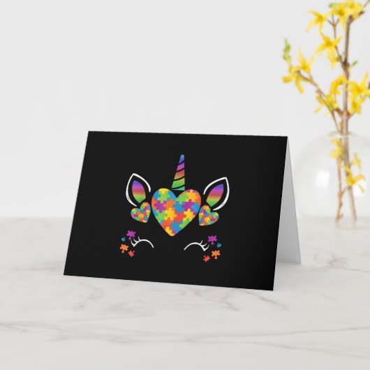 Autistisch | Cute Unicorn Autism Awareness Puzzle Kaart (Gele Bloem)