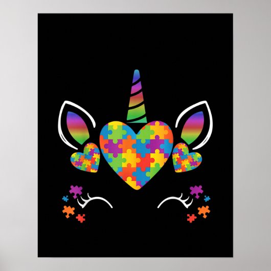 Autistisch | Cute Unicorn Autism Awareness Puzzle Poster (Voorkant)
