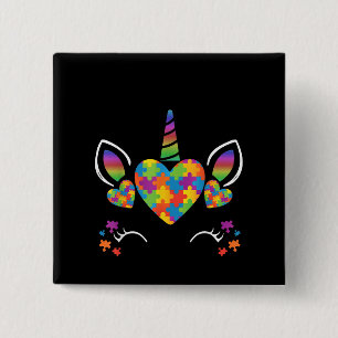 Autistisch  Cute Unicorn Autism Awareness Puzzle Vierkante Button 5,1 Cm
