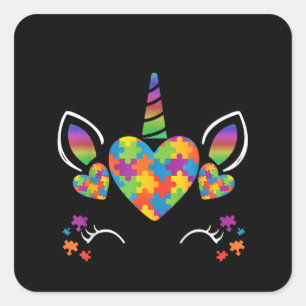 Autistisch Cute Unicorn Autism Awareness Puzzle Vierkante Sticker