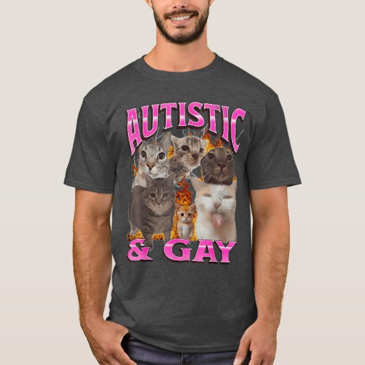 Autistisch en Gay Grappige Kat Meme Bootleg retro T-shirt (Voorkant)