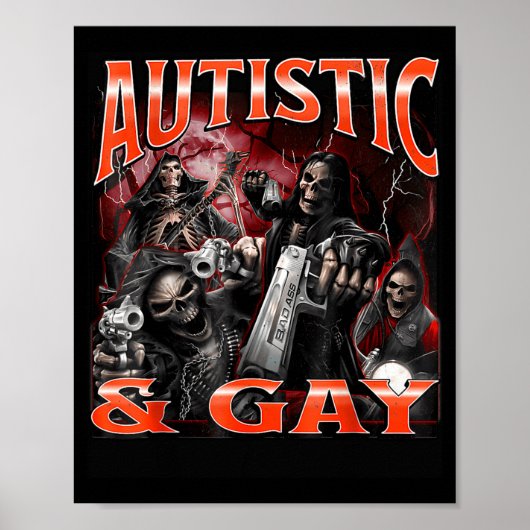 Autistisch En Homo Grappig Harde Skelet Meme Bootl Poster (Voorkant)