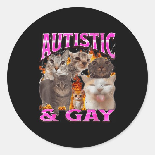 Autistisch En Homo Grappige Kat Meme Bootleg Grafi Ronde Sticker (Voorkant)