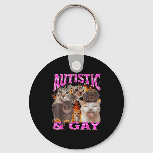Autistisch en homo grappige kat meme bootleg grafi sleutelhanger (Voorkant)