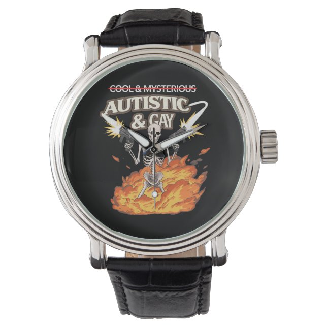 Autistisch en homo skelet grappig autisme bewustzi horloge (Voorkant)