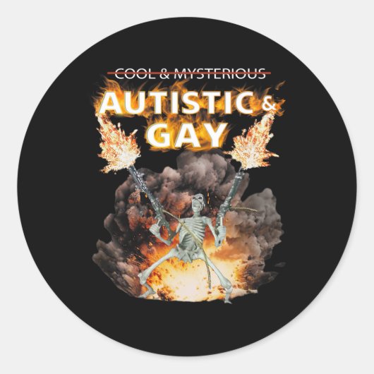 Autistisch en homo skelet grappig autisme skelet m ronde sticker (Voorkant)