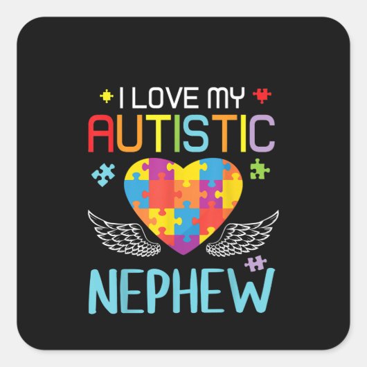 Autistisch | Ik hou van mijn autistisch Nephew Hea Vierkante Sticker (Voorkant)