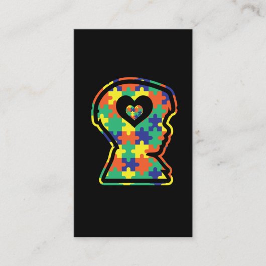 Autistisch kinderkleurig Puzzle Symbol Silhouette Visitekaartje (Voorkant)