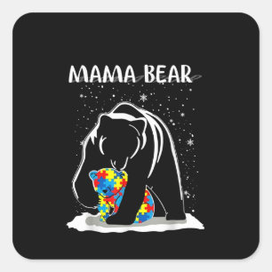 Autistisch Mama Beer Autism Puzzle Piece Snowfla Vierkante Sticker