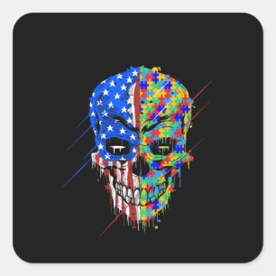 Autistisch Spooky Skull American Support Autisme Vierkante Sticker