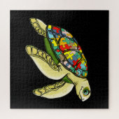 Autistisch |Zee Turtle Puzzle Piece Autisme Awaren Legpuzzel (Horizontaal)