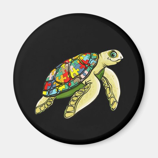 Autistisch |Zee Turtle Puzzle Piece Autisme Awaren Magneet (Voorkant)