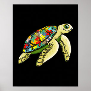 Autistisch  Zee Turtle Puzzle Piece Autisme Awaren Poster