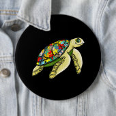 Autistisch |Zee Turtle Puzzle Piece Autisme Awaren Ronde Button 6,0 Cm (In situ)