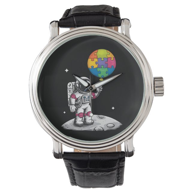 Autistische astronaut ballon ruimte autisme bewust horloge (Voorkant)