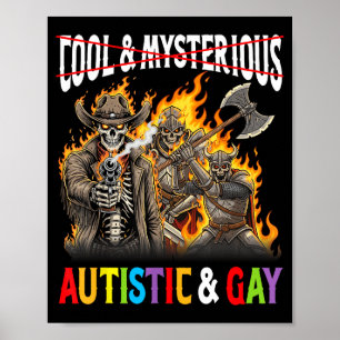 Autistische En Homo Pride Vlammende Skelet Cowboy Poster