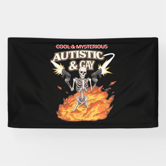 Autistische en homoseksuele skelet grappig autisme spandoek (Horizontaal)