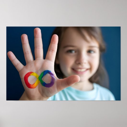 Autistische kinderhand met regenboog-oneindigheids poster (Voorkant)