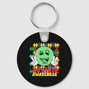 Autistische Puzzelstukken Smile Face Autisme Bewus Sleutelhanger