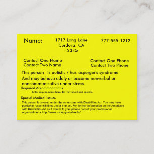 Autistische waarschuwingskaart V2 Visitekaartje