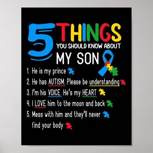 Autistische Zoon Autisme Awareness Ondersteuning V Poster (Voorkant)